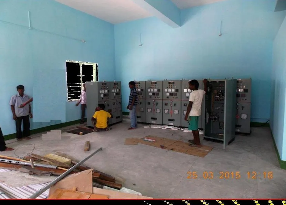 Substation control room with LT and HT panels being installed against a finished wall