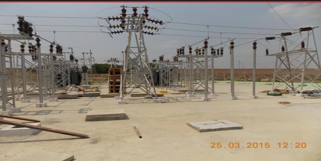 Completed 33/11 kV outdoor switchyard with isolators, lightning arresters and busbar structures